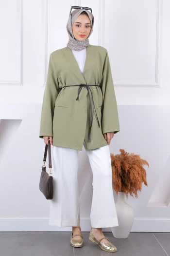 Haki Düğmeli Astarlı Ceket