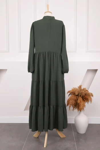 Haki Kol Lastikli Fermuarlı Ferace