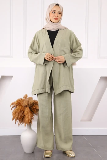 Haki Tek Düğmeli Ceket Pantolonlu Takım