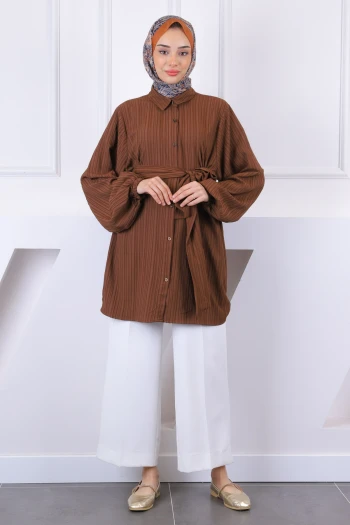 Kahverengi Bel Kuşaklı Tunik
