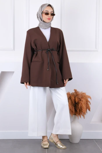 Kahverengi Düğmeli Astarlı Ceket