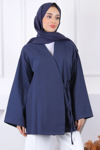 Lacivert Çapraz Bağlamalı Kimono