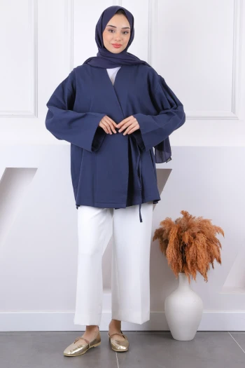 Lacivert Çapraz Bağlamalı Kimono