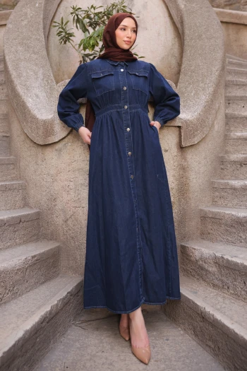 Lacivert Cepli Kot Elbise