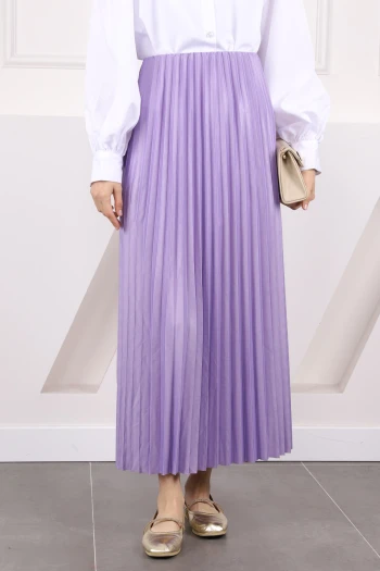 Lila Bel Lastikli Piliseli Etek