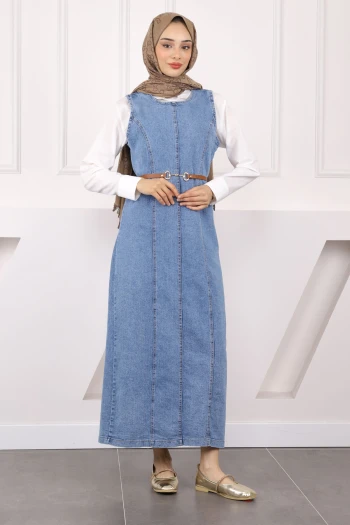 Mavi Gömlek Kombinli Kot Elbise Takım