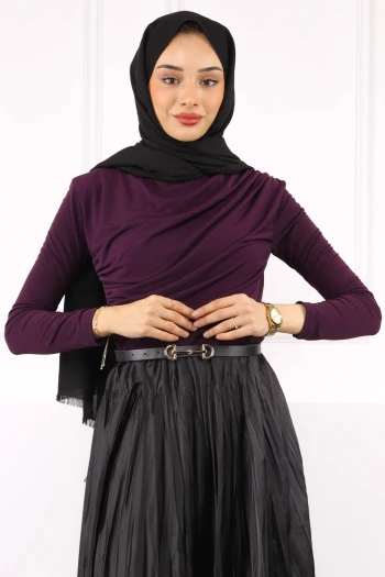 Mor Balıkçı Yaka Drapeli Sandy Bluz