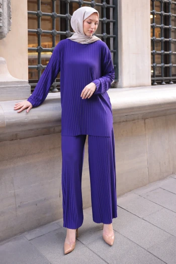 Mor Piliseli Sandy Tunik Pantolon Takım
