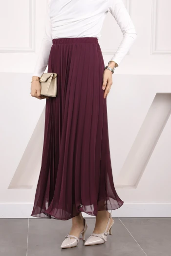 Mürdüm Bel Lastikli Piliseli Şifon Etek