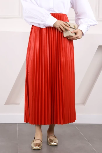 Nar Çiçeği Bel Lastikli Piliseli Etek