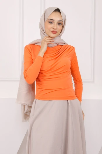 Orange Balıkçı Yaka Drapeli Sandy Bluz