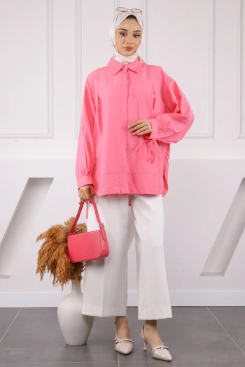 Pembe Kol Bağlamalı Salaş Gömlek
