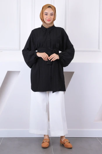 Siyah Bel Kuşaklı Tunik