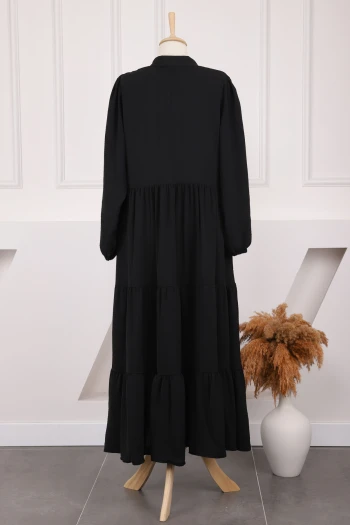 Siyah Kol Lastikli Fermuarlı Ferace