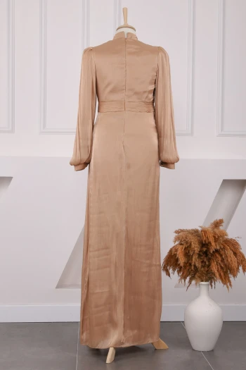 Somon Ön Drapeli Şifon Abiye