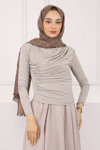 Taş Balıkçı Yaka Drapeli Sandy Bluz