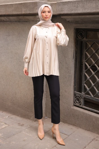 Taş Eteği Piliseli Saten Tunik