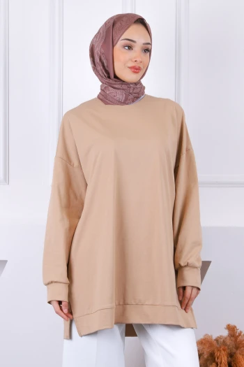 Vizon Pamuklu Kumaş Yan Yırtmaçlı Sweat