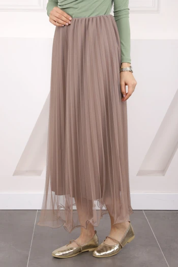 Vizon Piliseli Bel Lastikli Etek