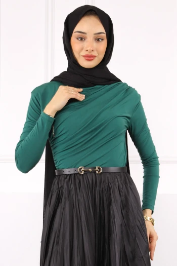 Yeşil Balıkçı Yaka Drapeli Sandy Bluz