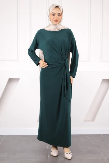 Zümrüt Yeşili Yan Bağlamalı Elbise