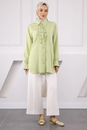 Açık Haki Kol Bağlamalı Gömlek