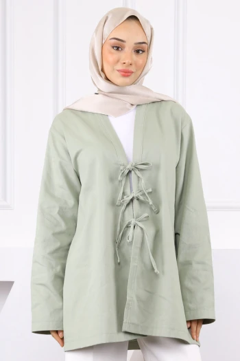 Açık Haki Ön Bağlamalı Kimono