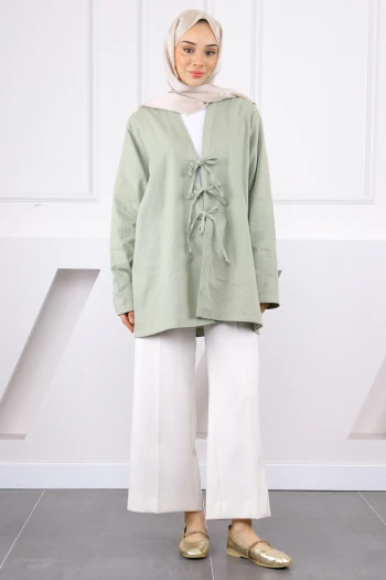 Açık Haki Ön Bağlamalı Kimono