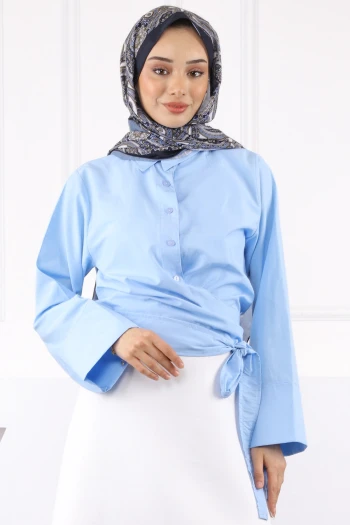 Bebe Mavi Bel Bağlamalı Gömlek