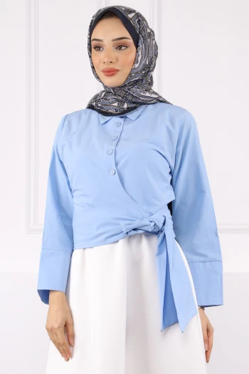 Bebe Mavi Bel Bağlamalı Gömlek