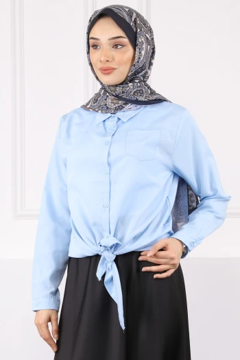 Bebe Mavi Tek Cepli Ön Bağlamalı Gömlek