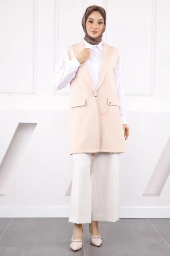 Bej Duble Zincirli Yelek