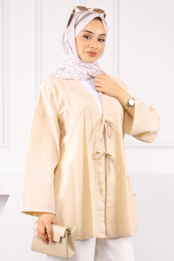Bej Ön Bağlamalı Kimono
