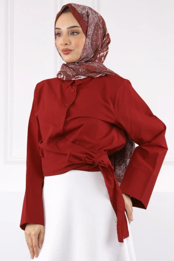 Bordo Bel Bağlamalı Gömlek