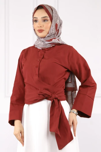 Bordo Bel Bağlamalı Gömlek