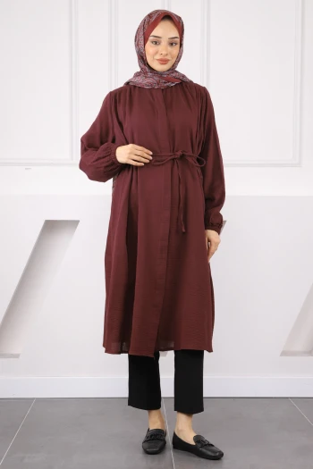 Bordo Bel İpli Keten Tunik