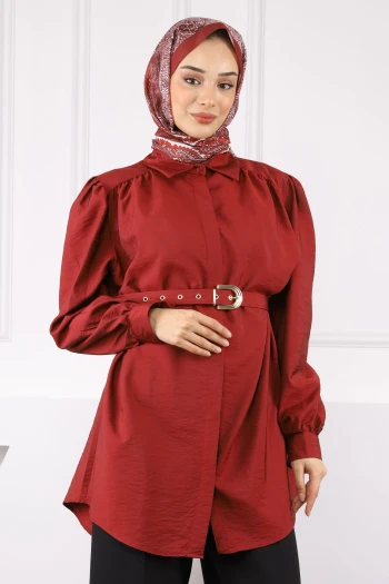 Bordo Kemerli Modal Tunik