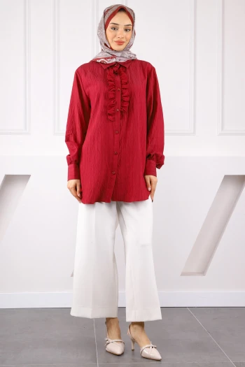 Bordo Kol Bağlamalı Gömlek