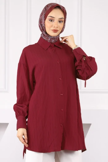 Bordo Kol Detaylı Tunik