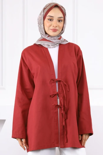 Bordo Ön Bağlamalı Kimono