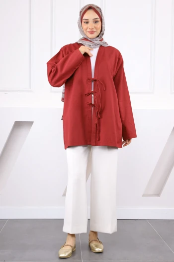 Bordo Ön Bağlamalı Kimono