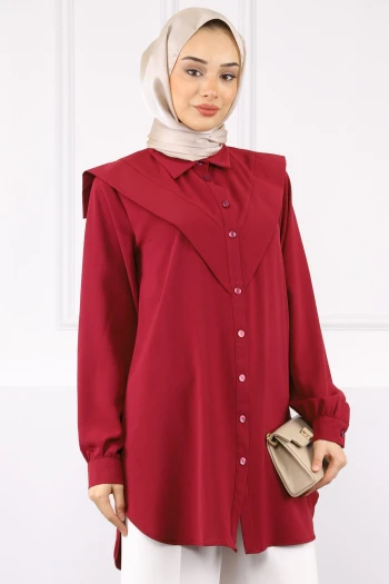 Bordo Ön Detaylı Linda Tunik