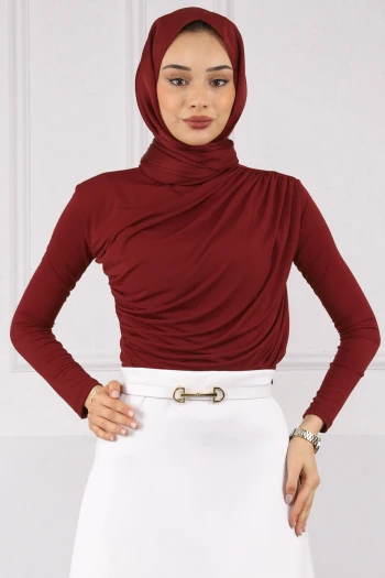 Bordo Önü Drapeli Sandy Bluz
