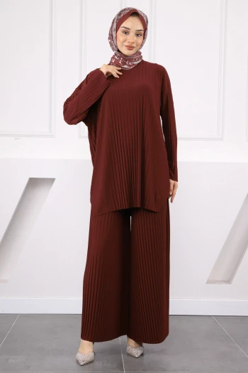 Bordo Piliseli Sandy Tunik Pantolon Takım