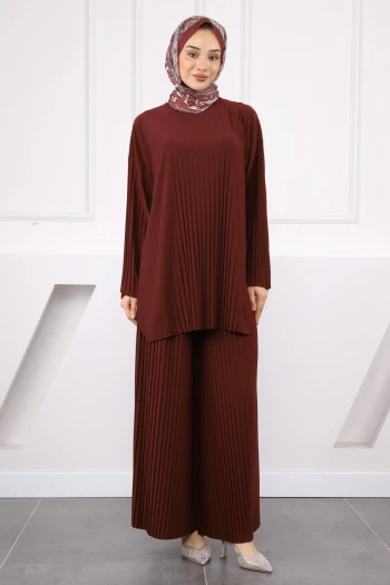 Bordo Piliseli Sandy Tunik Pantolon Takım