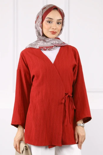 Bordo Yan Bağlamalı Kimono