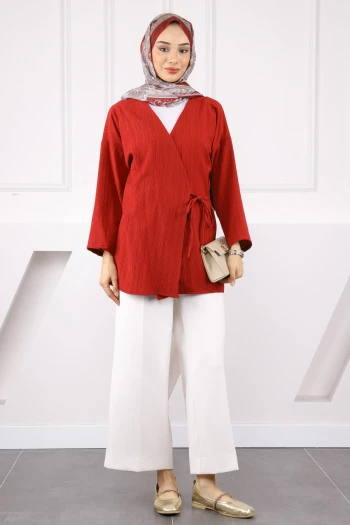 Bordo Yan Bağlamalı Kimono