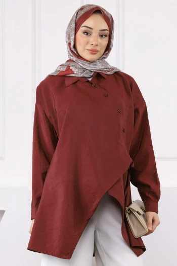Bordo Yandan Bağlamalı Modal Tunik