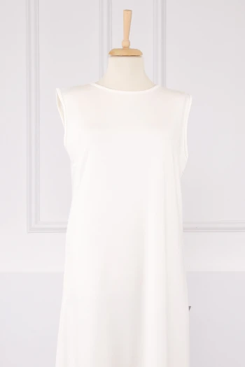 Ekru Bisiklet Yaka Kolsuz İçlik Elbise