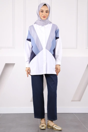 Ekru Garnili Çizgili Gömlek